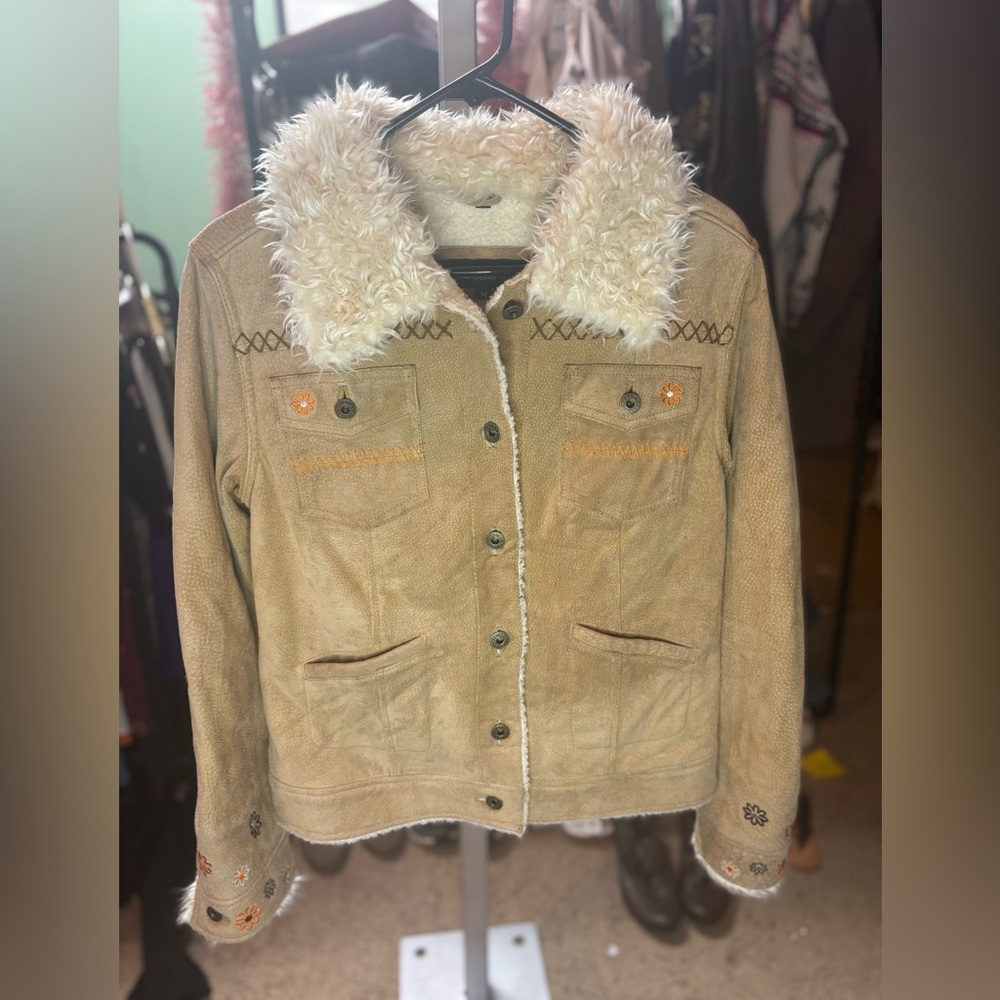 Steve Madden Leather Tan Teddy Jacket with Faux Fur Collar